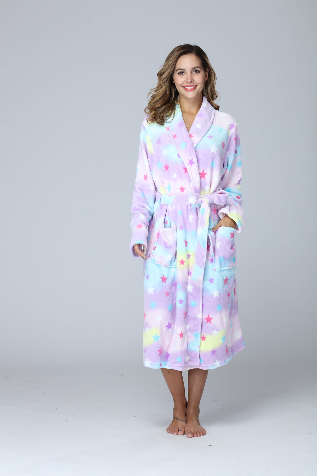 RONGTAI Womens Long Robes Plush Fleece Nightgown Thick Hooded Bathrobe With Pockets Fluffy Sleepwear For Men