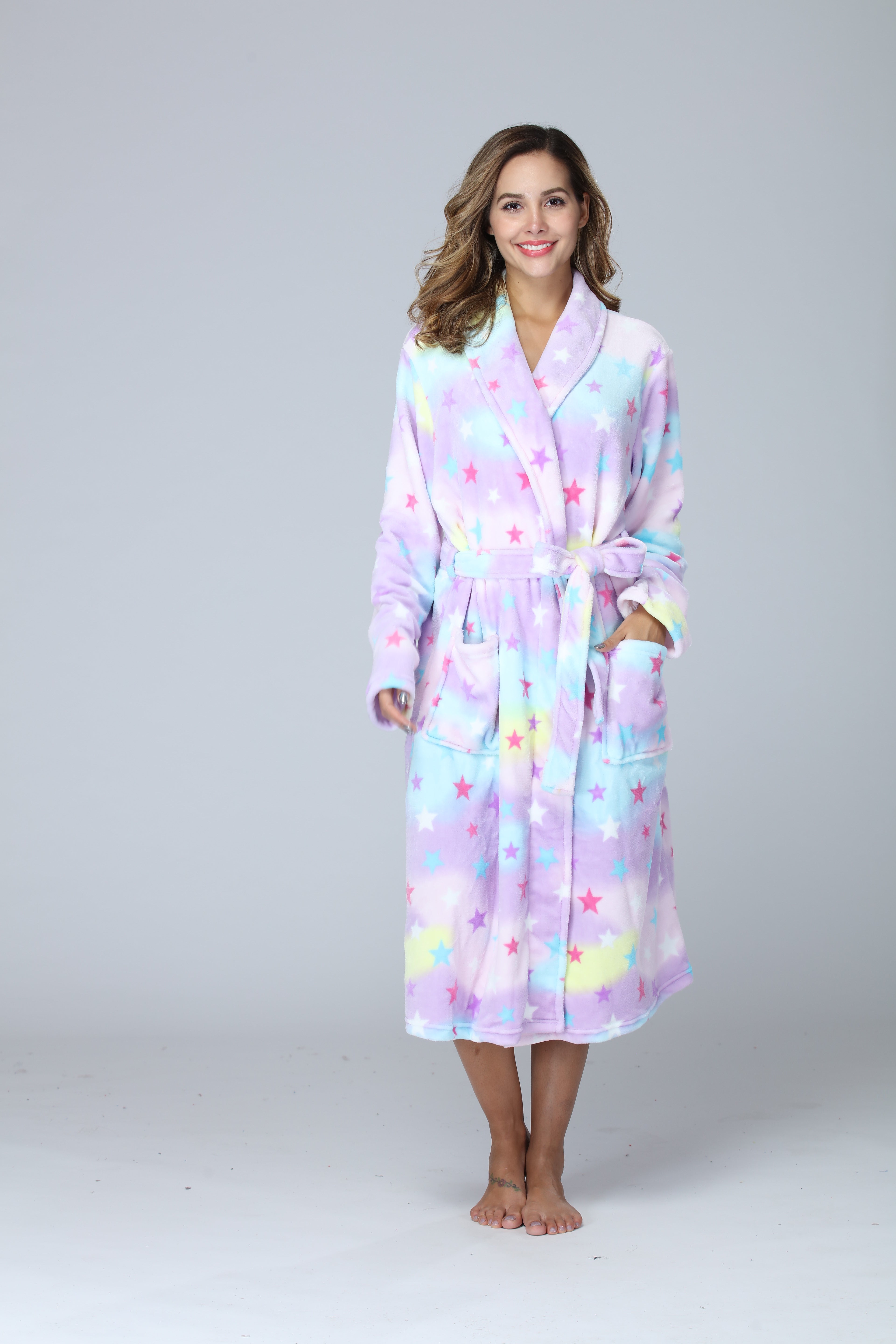RONGTAI Womens Long Robes Plush Fleece Nightgown Thick Hooded Bathrobe With Pockets Fluffy Sleepwear For Men