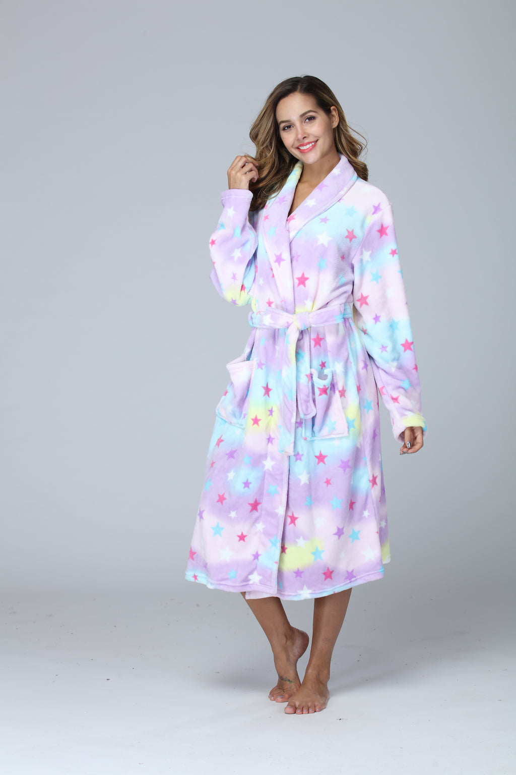 RONGTAI Womens Long Robes Plush Fleece Nightgown Thick Hooded Bathrobe With Pockets Fluffy Sleepwear For Men