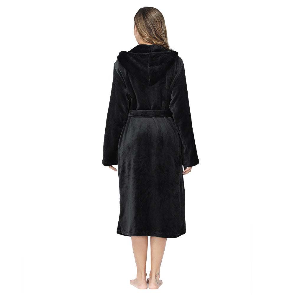 RONGTAI Womens Long Robes Plush Fleece Nightgown Thick Hooded Bathrobe With Pockets Fluffy Sleepwear For Men