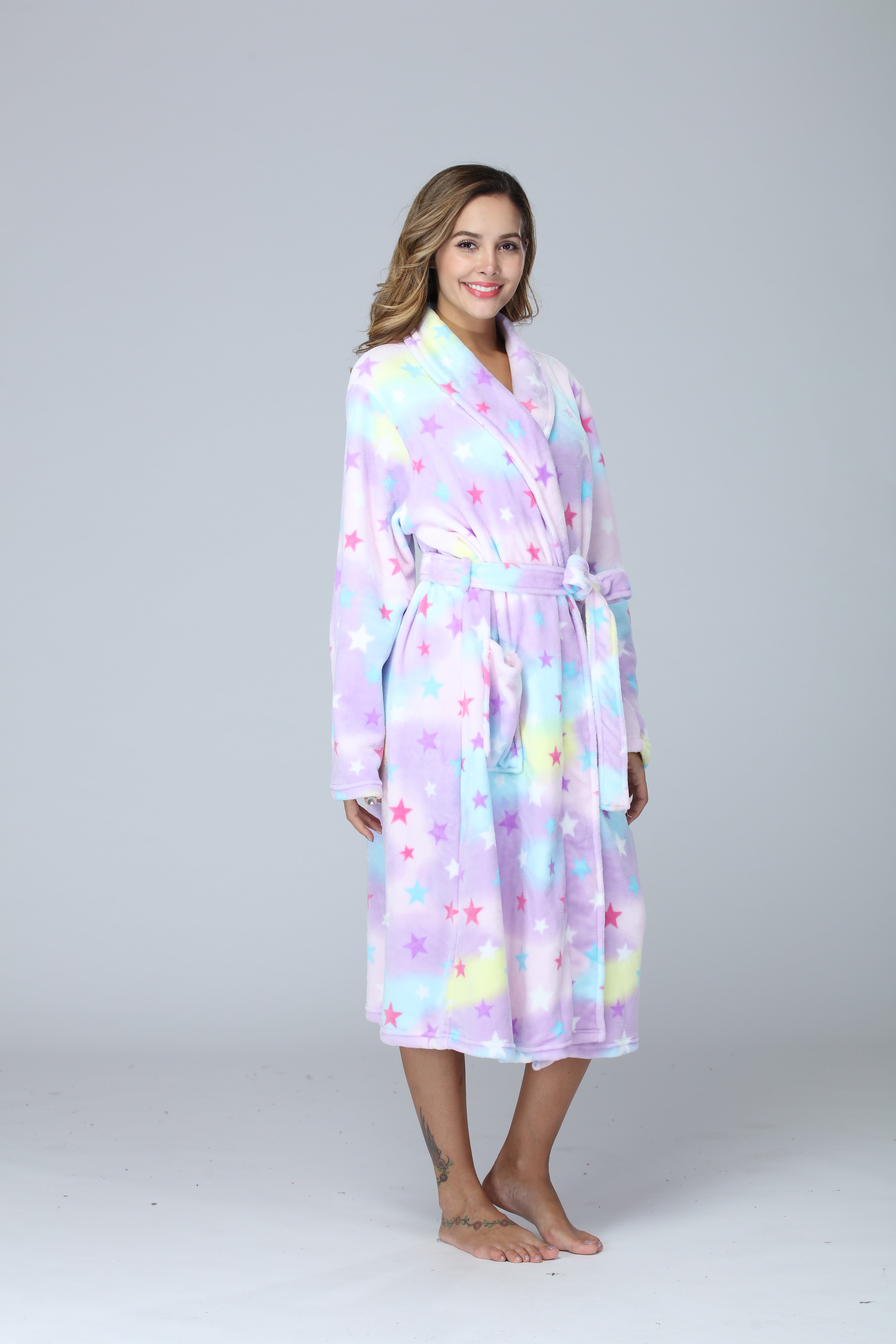 RONGTAI Womens Long Robes Plush Fleece Nightgown Thick Hooded Bathrobe With Pockets Fluffy Sleepwear For Men