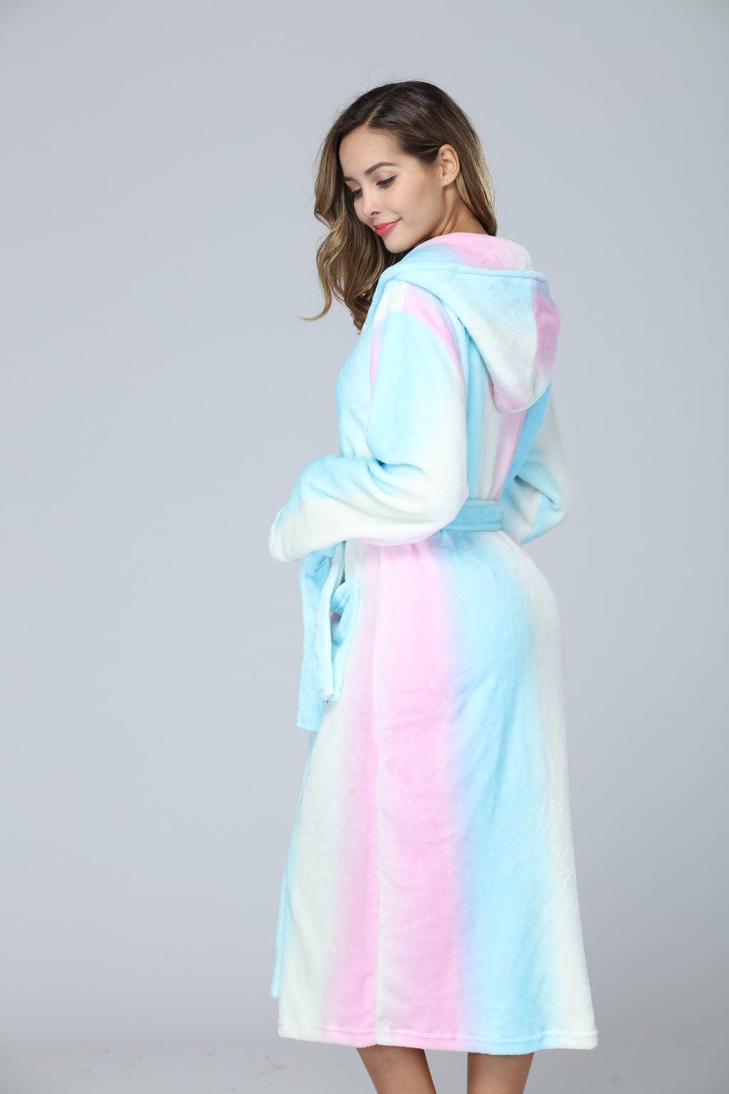 RONGTAI Womens Long Robes Plush Fleece Nightgown Thick Hooded Bathrobe With Pockets Fluffy Sleepwear For Men