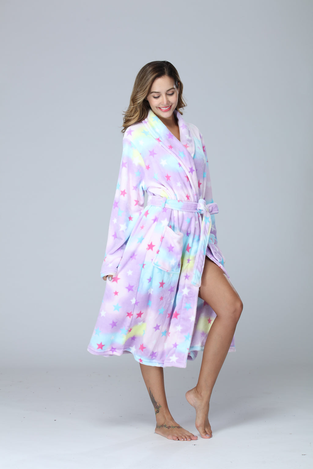 RONGTAI Womens Long Robes Plush Fleece Nightgown Thick Hooded Bathrobe With Pockets Fluffy Sleepwear For Men