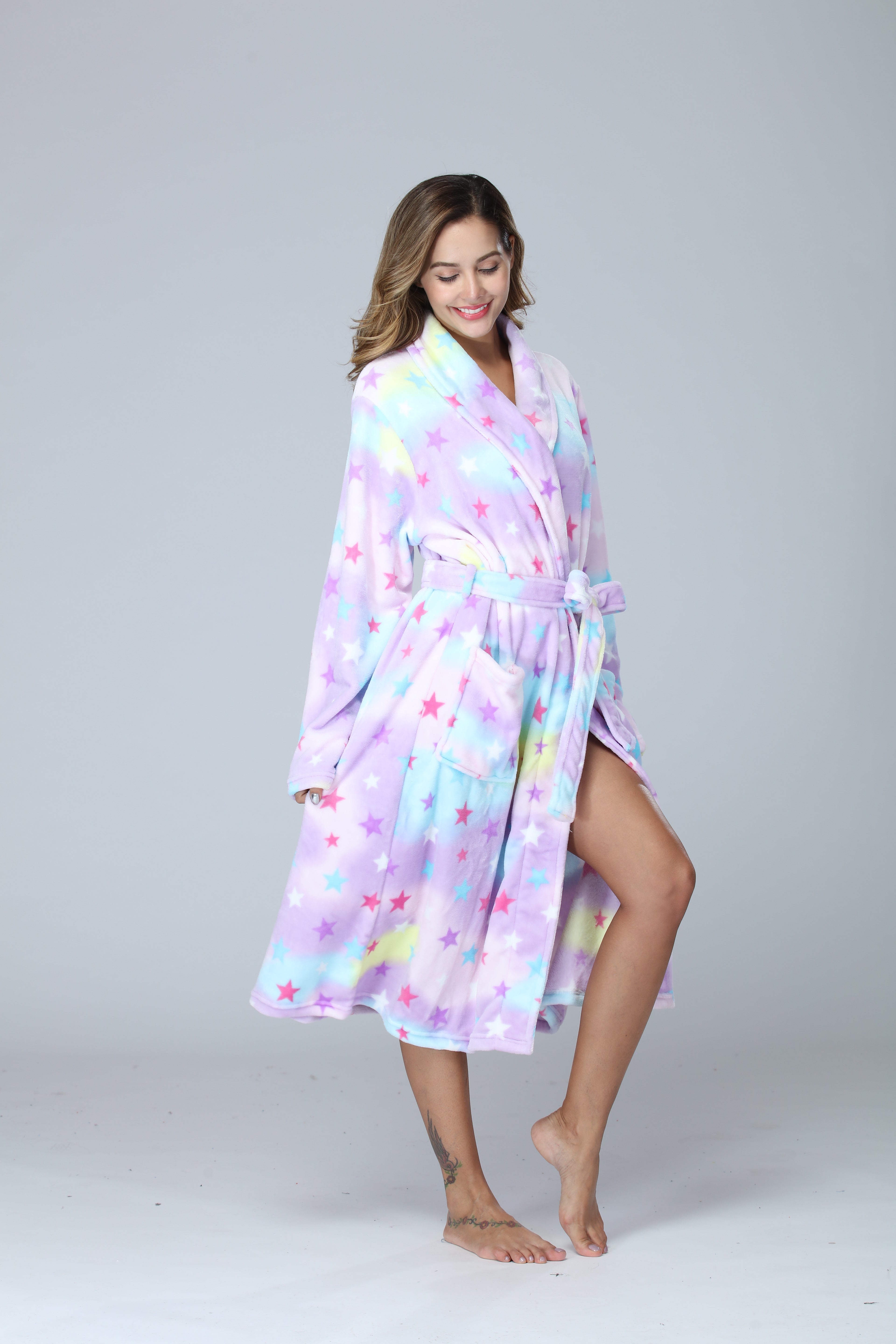 RONGTAI Womens Long Robes Plush Fleece Nightgown Thick Hooded Bathrobe With Pockets Fluffy Sleepwear For Men