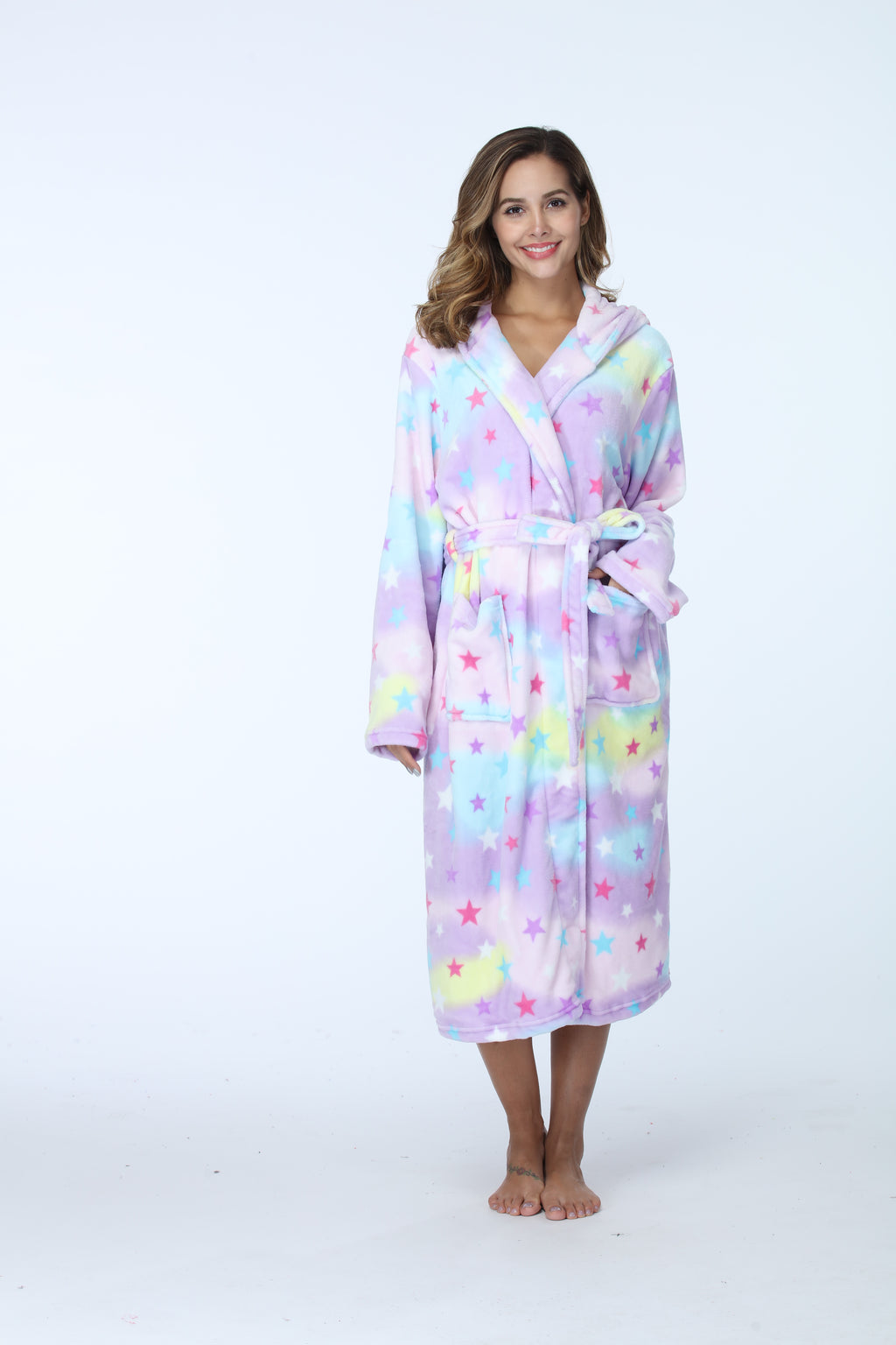Thick Hooded Long Nightgown & Bathrobe with Pockets, Warm Fluffy Sleepwear for Women.