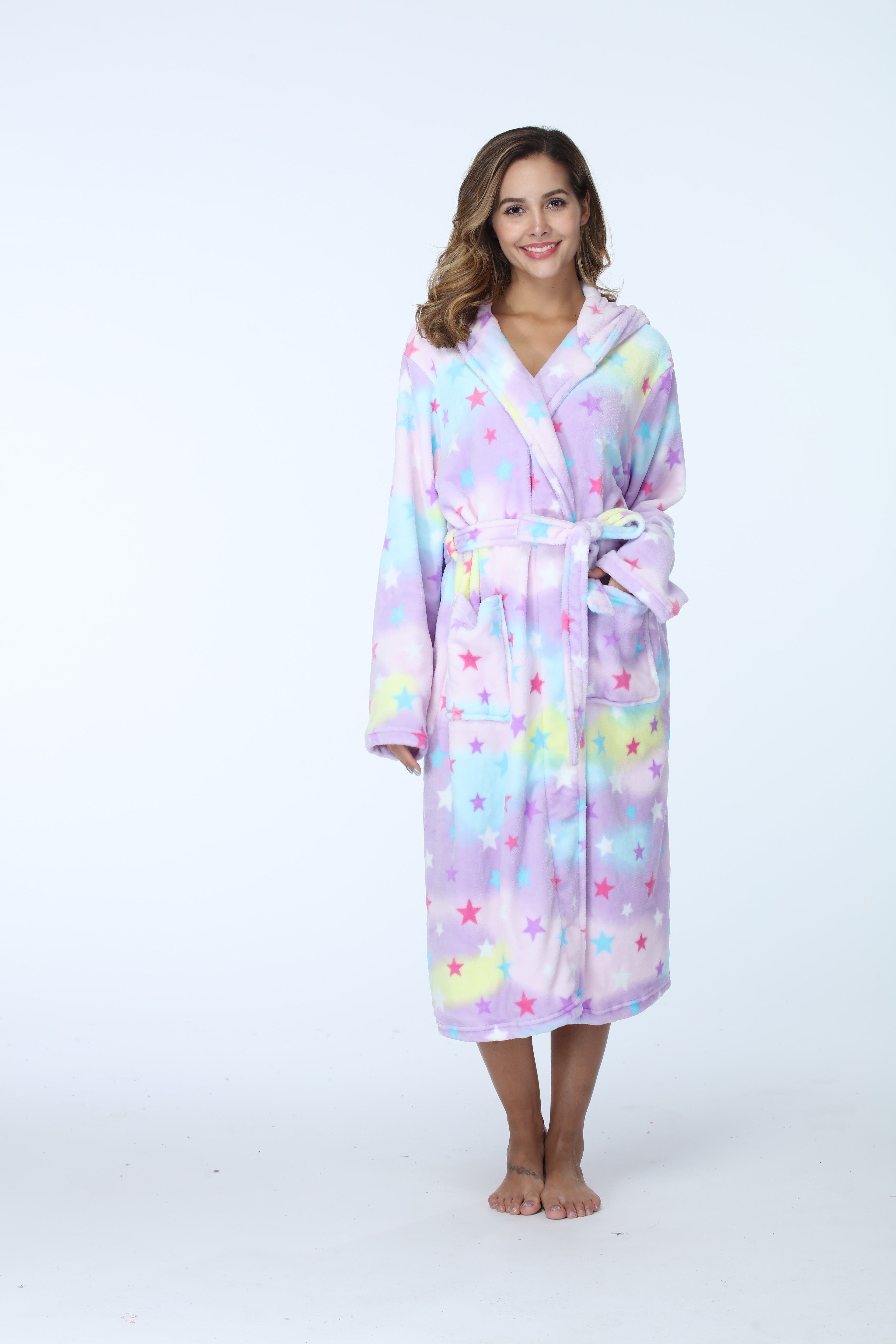 Thick Hooded Long Nightgown & Bathrobe with Pockets, Warm Fluffy Sleepwear for Women.