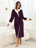 RONGTAI Womens Long Robes Plush Fleece Nightgown Thick Hooded Bathrobe With Pockets Fluffy Sleepwear For Men