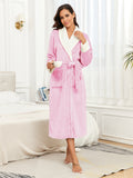 RONGTAI Womens Bathrobe Ladies Fleece Plush Warm Long Robes Fleece Nightgown Sleepwear