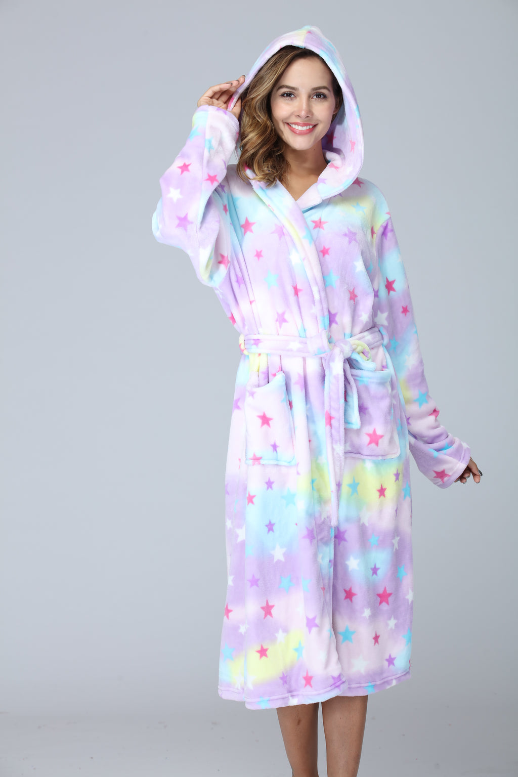 Thick Hooded Long Nightgown & Bathrobe with Pockets, Warm Fluffy Sleepwear for Women.