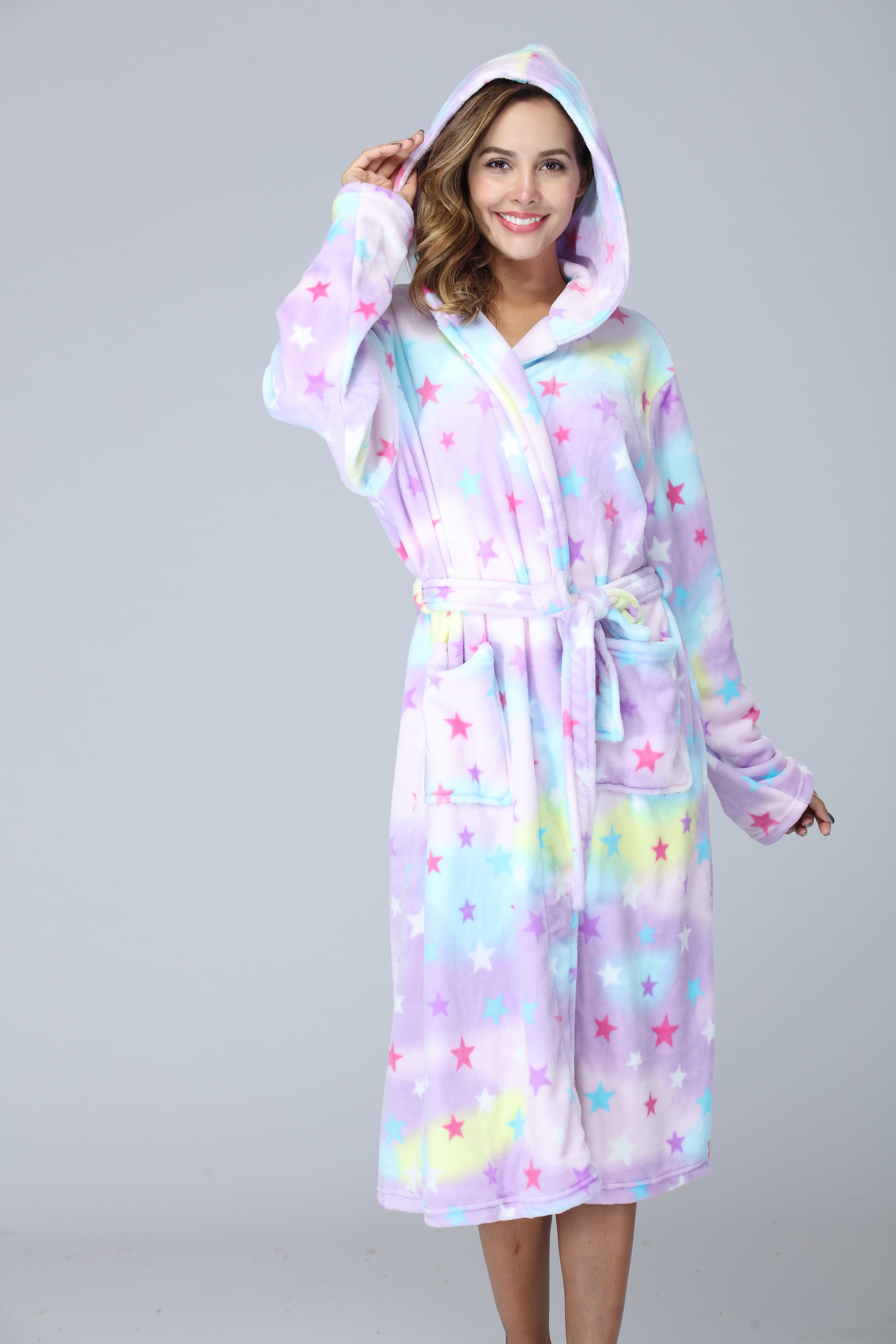 Thick Hooded Long Nightgown & Bathrobe with Pockets, Warm Fluffy Sleepwear for Women.