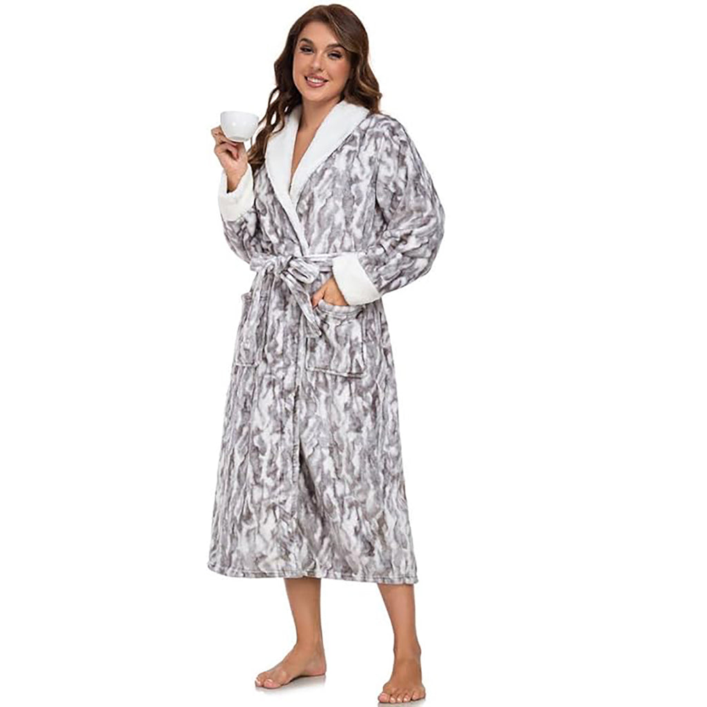 RONGTAI Womens Long Robes Plush Fleece Nightgown Thick Hooded Bathrobe With Pockets Fluffy Sleepwear For Men