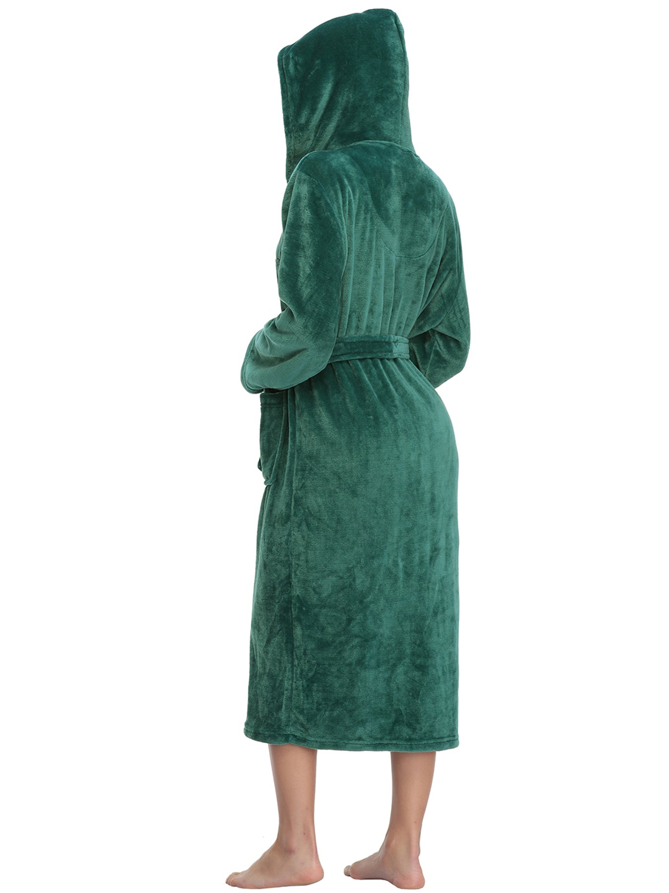 RONGTAI Womens Long Robes Plush Fleece Nightgown Thick Hooded Bathrobe With Pockets Fluffy Sleepwear For Men