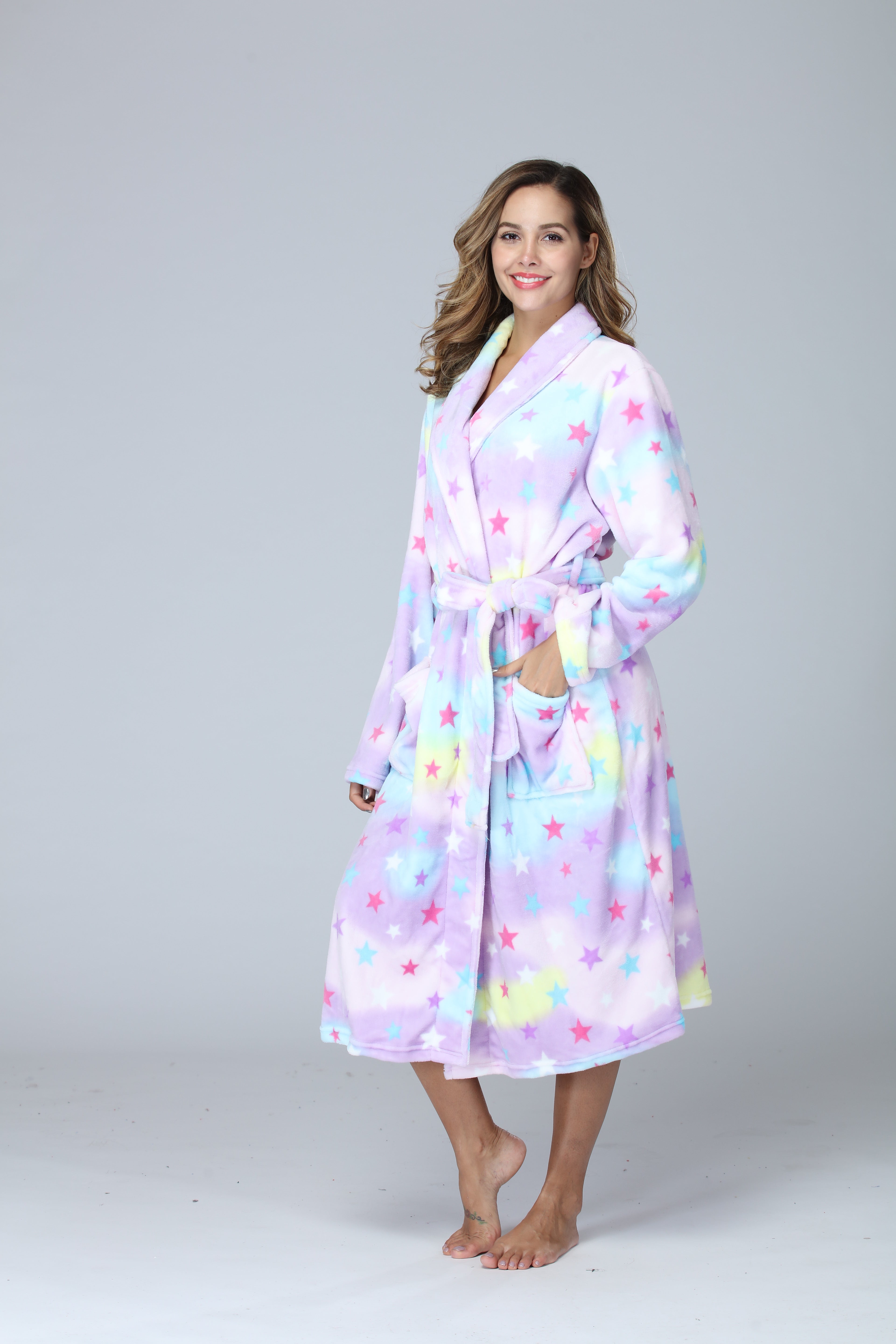 RONGTAI Womens Long Robes Plush Fleece Nightgown Thick Hooded Bathrobe With Pockets Fluffy Sleepwear For Men