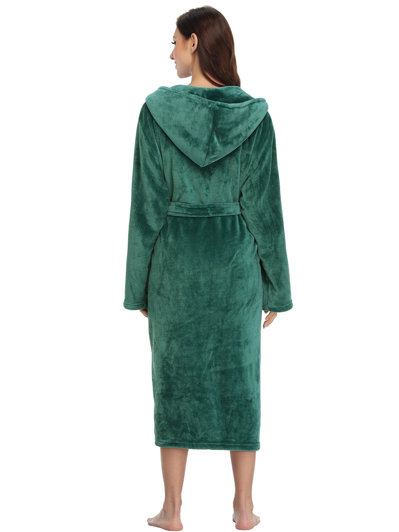 RONGTAI Womens Long Robes Plush Fleece Nightgown Thick Hooded Bathrobe With Pockets Fluffy Sleepwear For Men