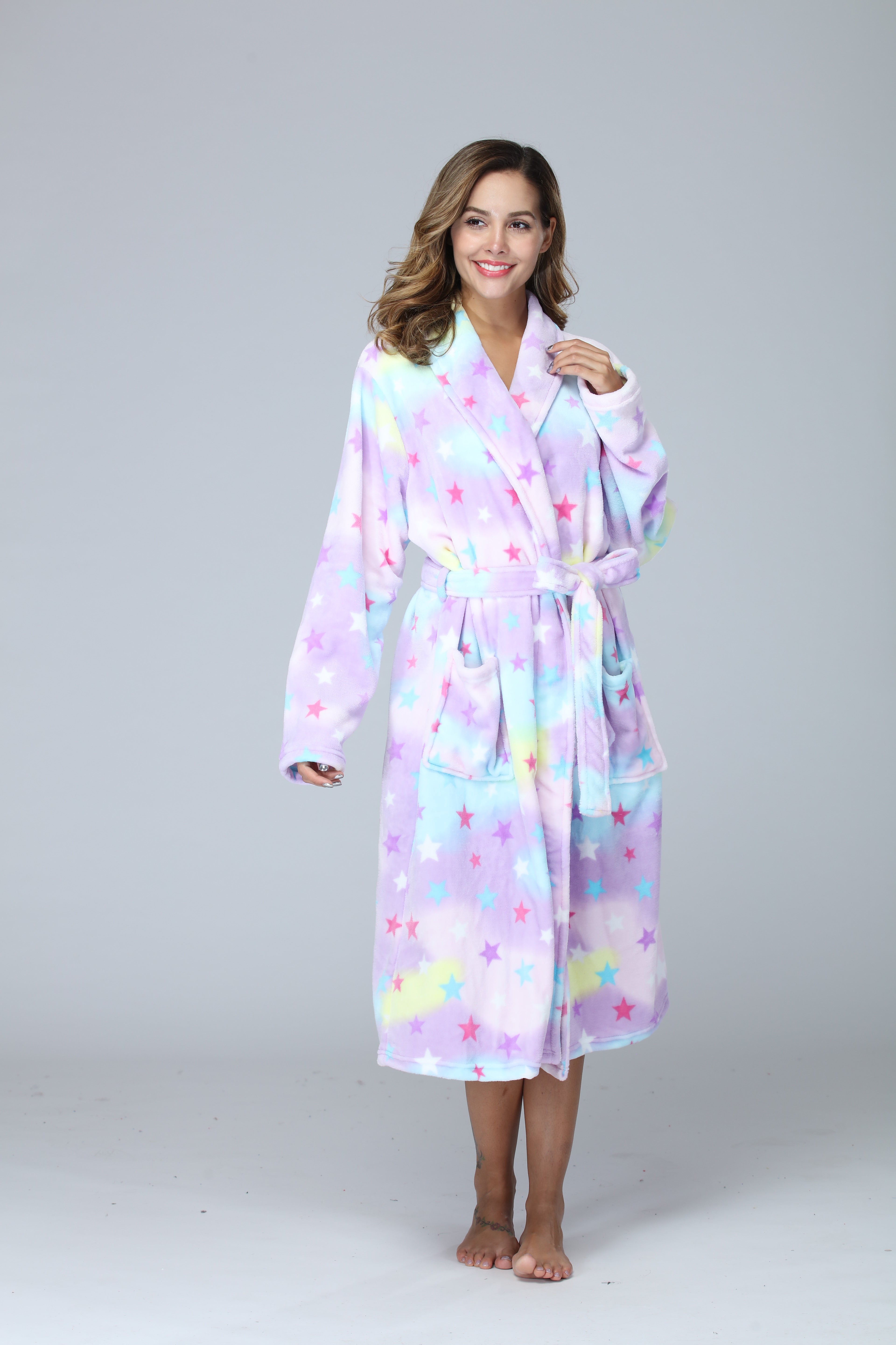 RONGTAI Womens Long Robes Plush Fleece Nightgown Thick Hooded Bathrobe With Pockets Fluffy Sleepwear For Men