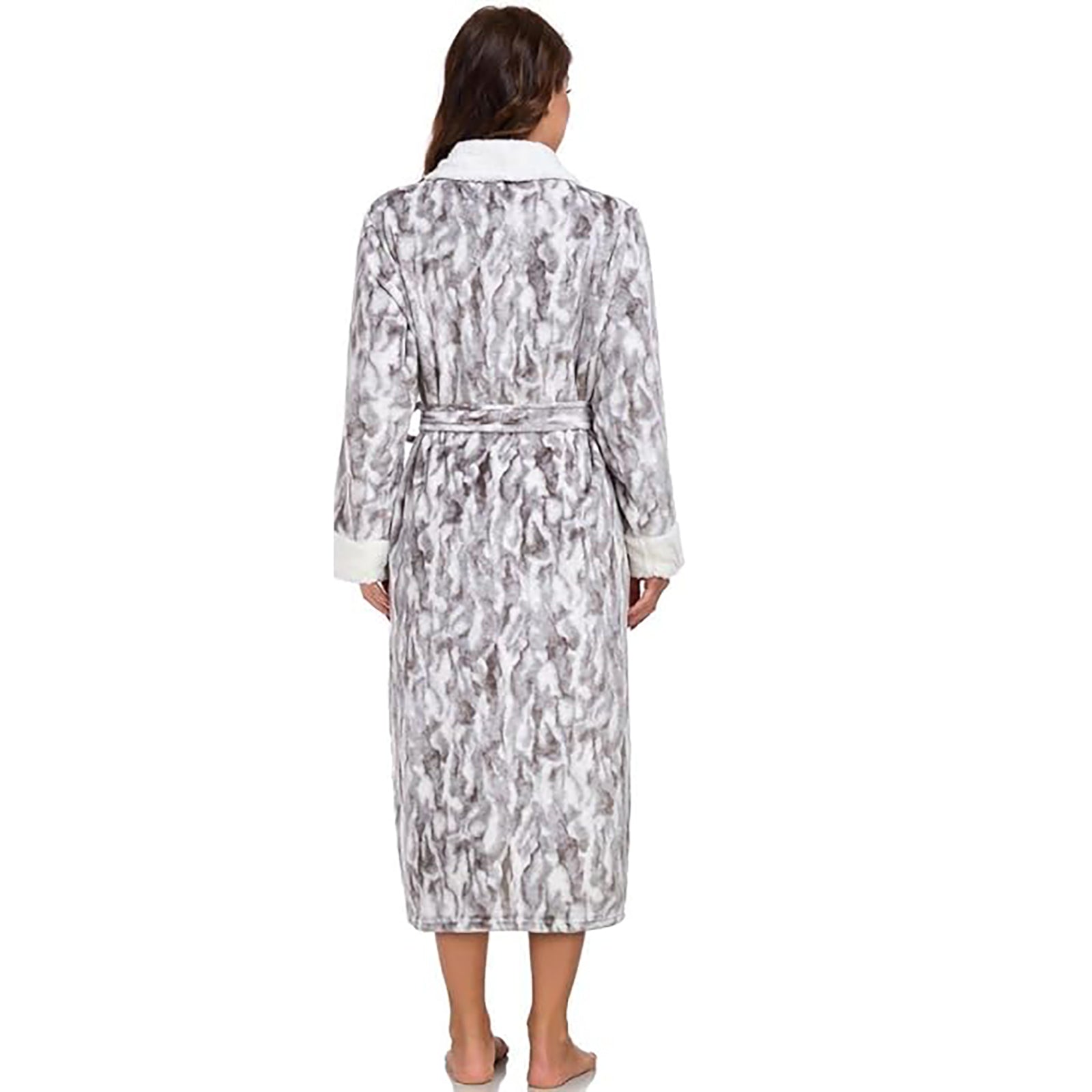 RONGTAI Womens Long Robes Plush Fleece Nightgown Thick Hooded Bathrobe With Pockets Fluffy Sleepwear For Men