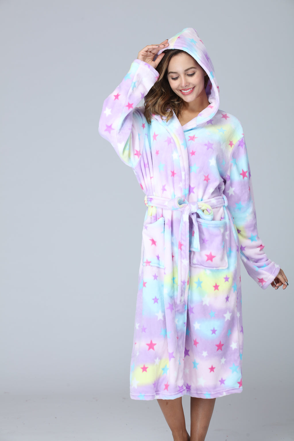 Thick Hooded Long Nightgown & Bathrobe with Pockets, Warm Fluffy Sleepwear for Women.