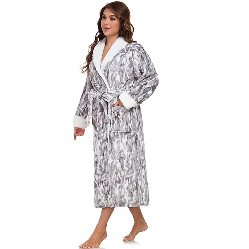 RONGTAI Womens Long Robes Plush Fleece Nightgown Thick Hooded Bathrobe With Pockets Fluffy Sleepwear For Men